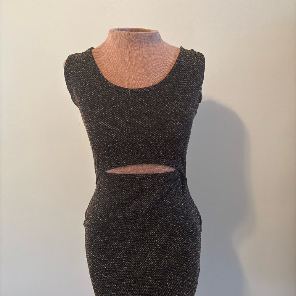 See You Monday Black Glitter Cut-Out Dress